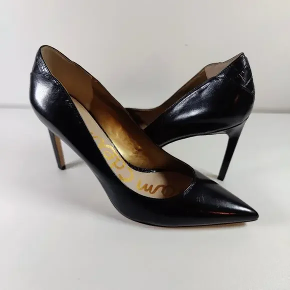 Sam Edelman Black Leather Pointed Toe Stiletto Pumps W13 Classic - Picture 1 of 9